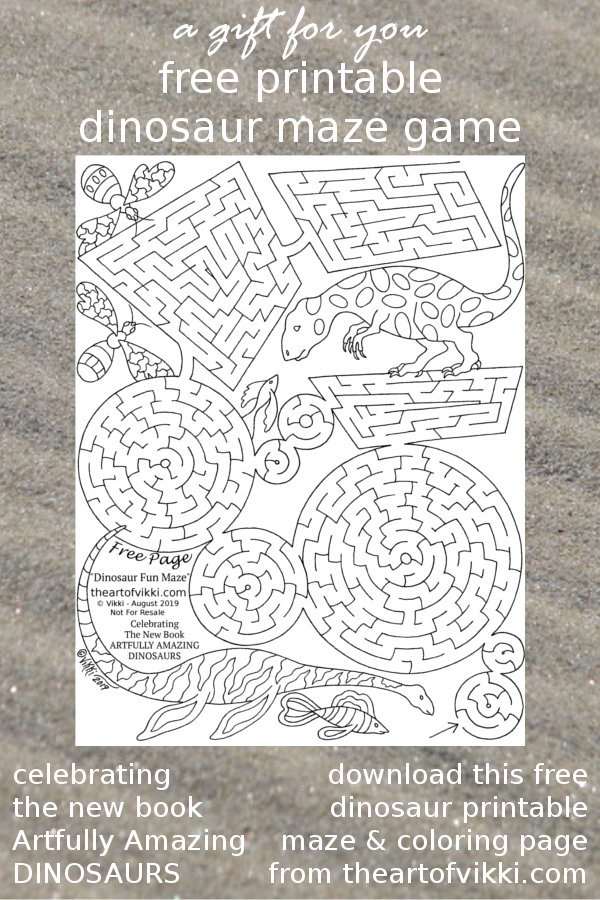 A Free Printable Maze Game Puzzle And Coloring Page Celebrating Artfully Amazing Dinosaurs