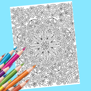 Free Coloring Page For Adults - Mandala With Flowers 0817 - coordinates with Fanciful Mandalas, Flowers And Patterns - A Stress Relief Coloring Book For Adults