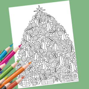 Free Coloring Page For Adults - Christmas Tree 1017 - An intricate holiday colouring page for grownups