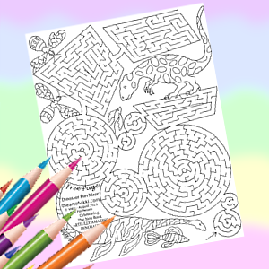 Free Maze Puzzzle And Coloring Page For Kids And Adults - Dinosaur Fun Maze - celebrating Artfully Amazing Dinosaurs - 30 Hand Drawn Maze Puzzles To Solve And Color