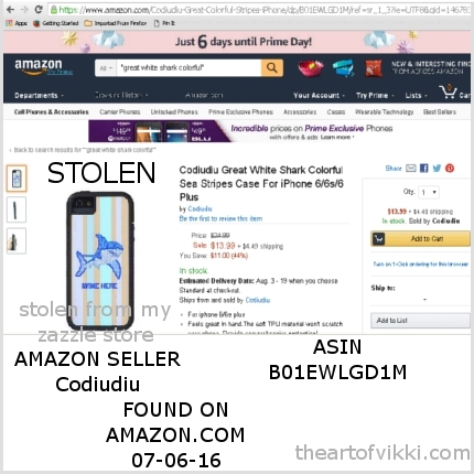 SHARK PHONE CASE COUNTERFEIT GOODS SOLD ON AMAZON, TAKEN FROM MY ZAZZLE STORE